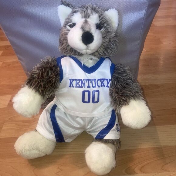2010 Build A Bear Grey Wolf  WWF Is University Of Kentucky Wildcats Fan W/Jersey - Picture 1 of 8